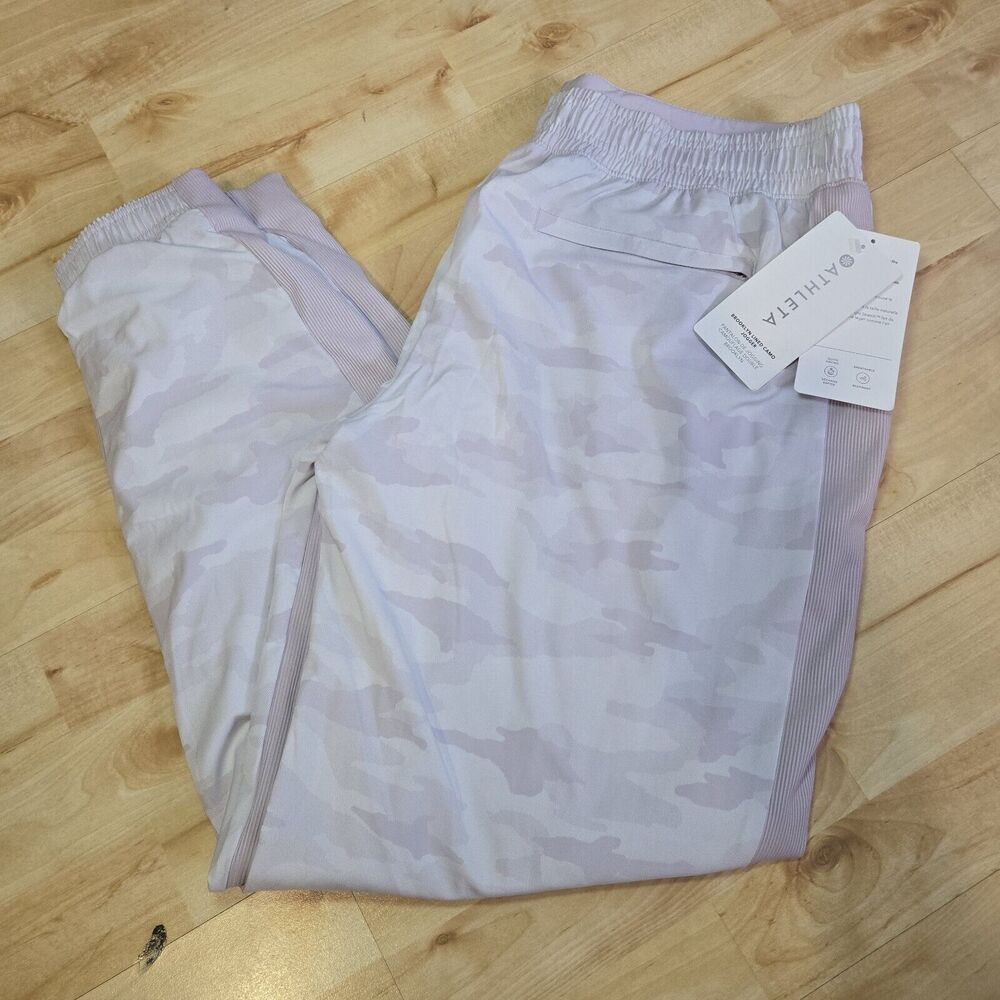 NWT Athleta Brooklyn Jogger Womens 14 Pants Lined Purple Camo Zip Pocket
